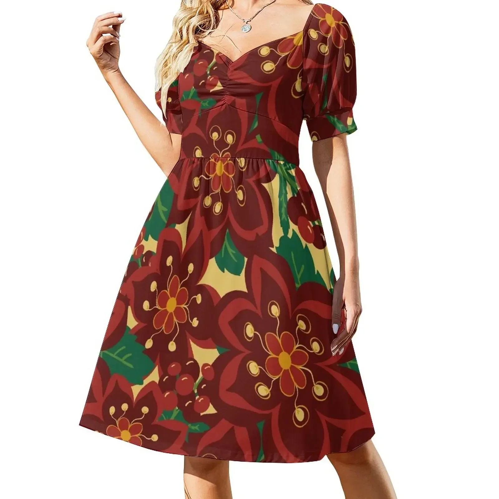 

Vintage Christmas Boho Poinsettia. Sleeveless Dress luxury woman party dress Dress