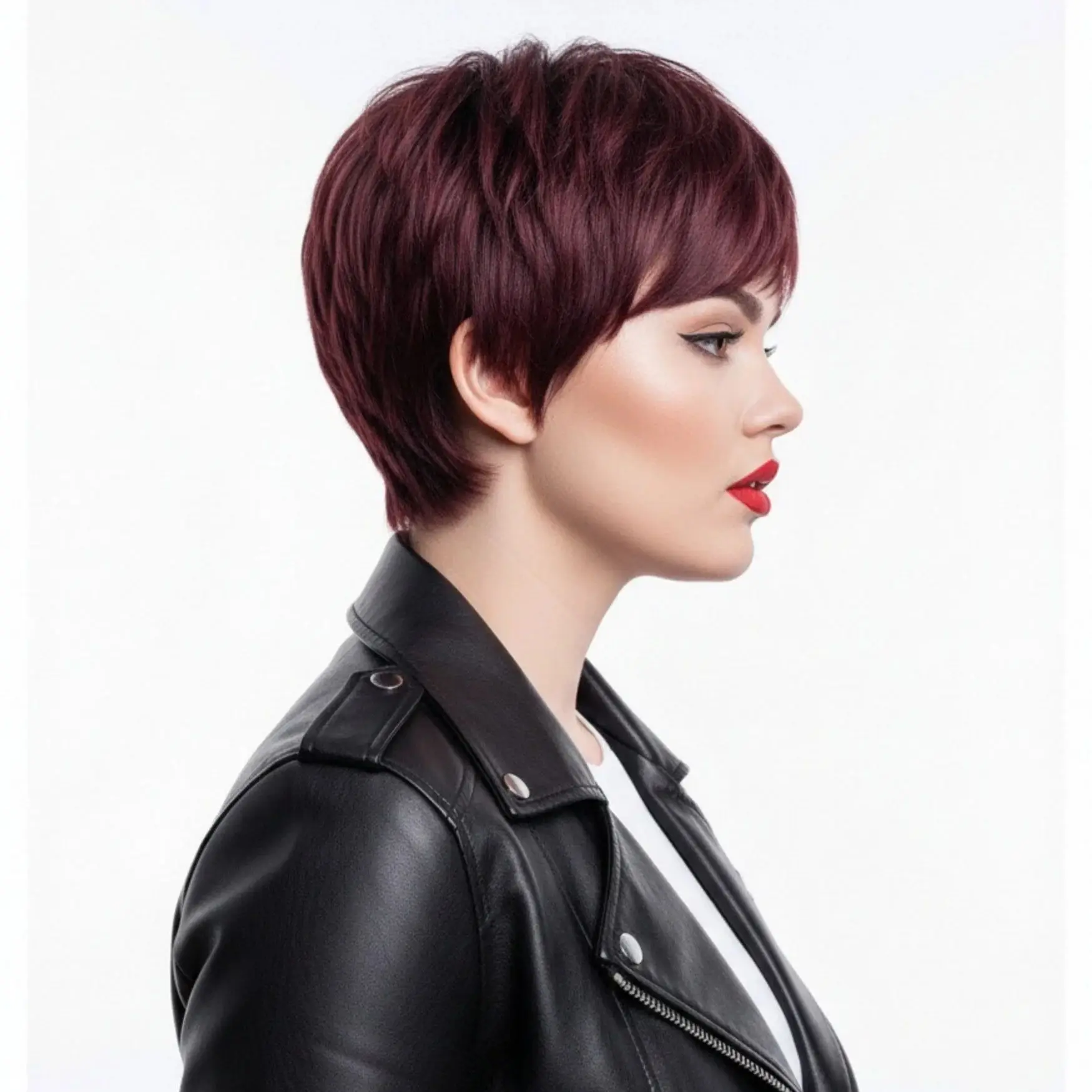 MSIWIGS Lady Burgundy Straight Synthetic Wigs Heat Resistant Fiber for Women Daily Wear