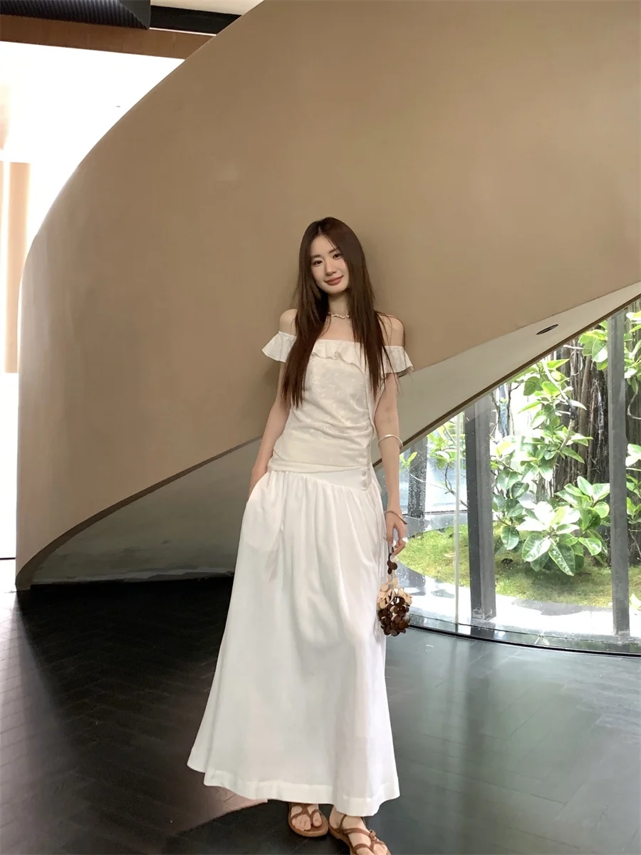 

Простая белая юбка А-силуэта с завышенной талией, женская, летняя, новая коллекция, повседневная, для работы и путешествий, модная, универсальная юбка