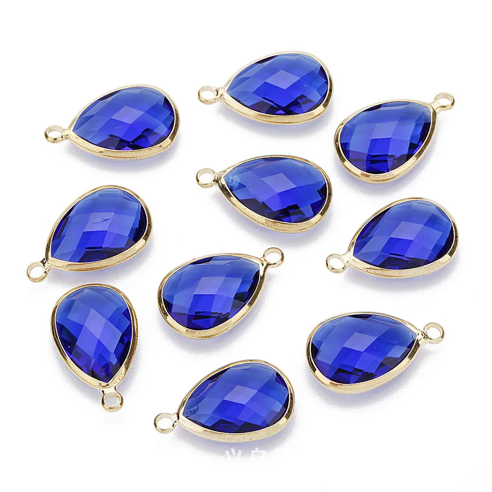 

6 Pcs Glass Water Drop Pendant DIY Accessories Charm Dark Blue Jewelry Hanging Plating