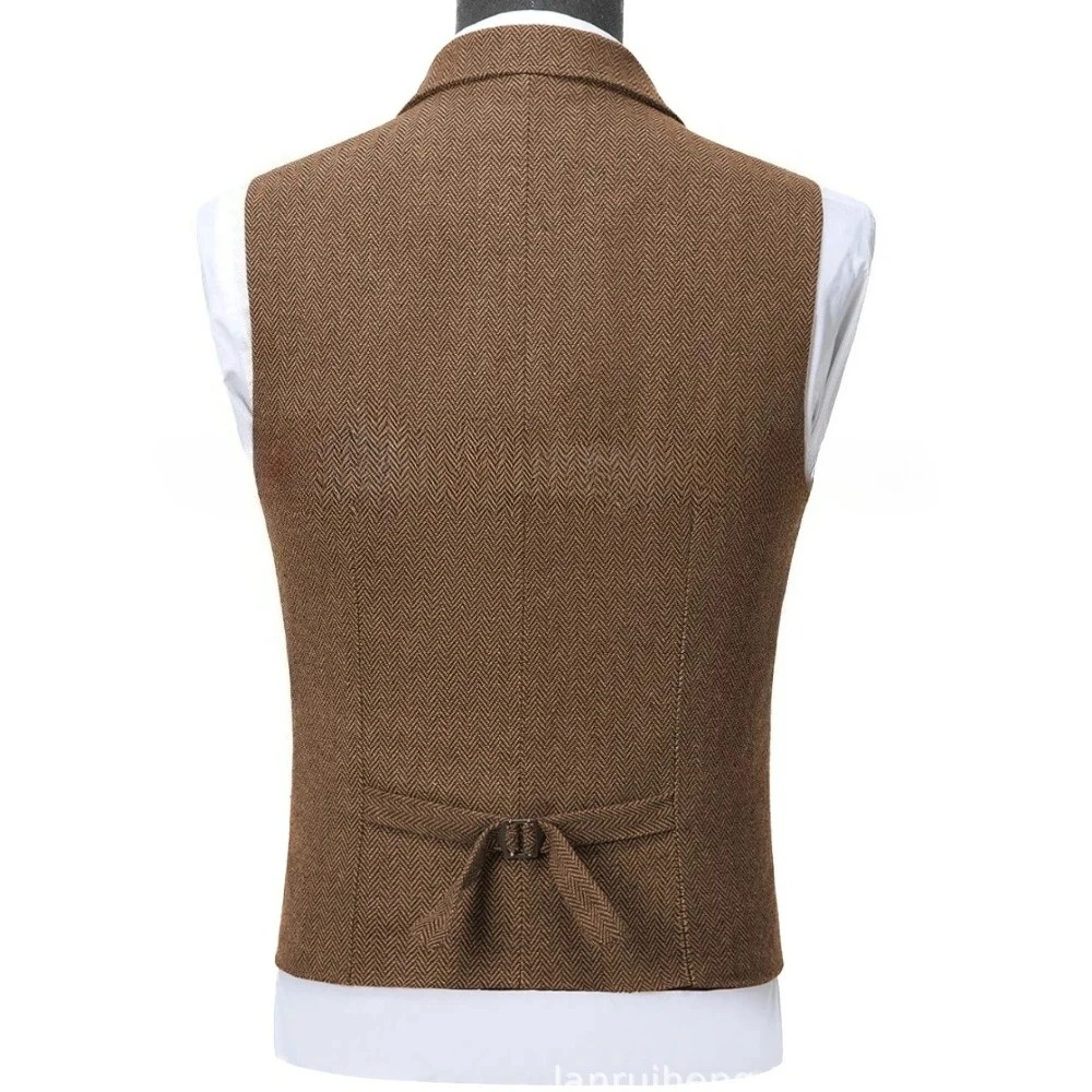 Classic V-Neck Men's Suits Vest Casual Formal Business Herringbone Wool Tweed Slim Sleeveless Waistcoat Wedding Groomsmen Vests