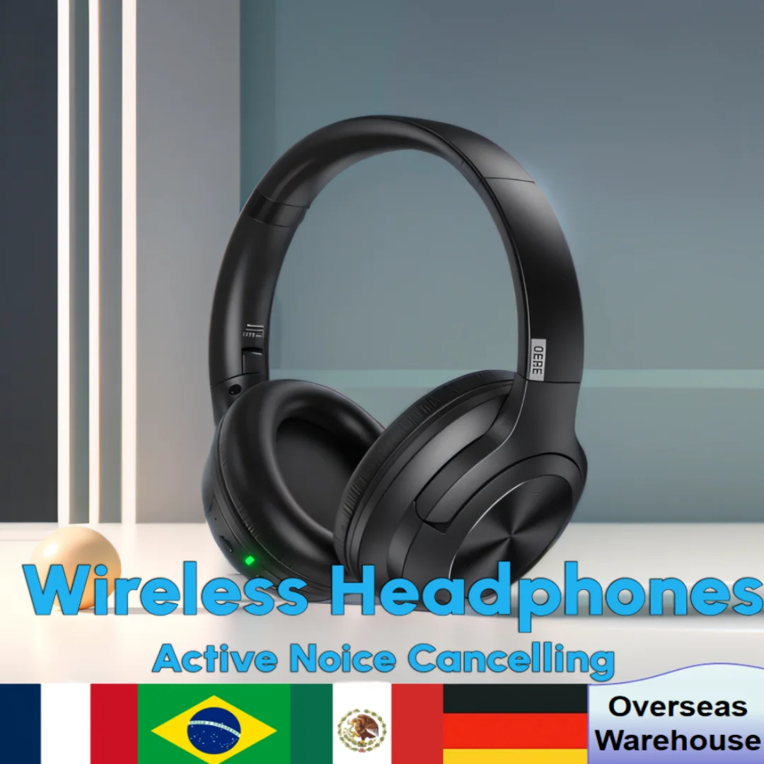 New Wireless Headphones Anc Noise Cancellation Hi-res Audio Earphone Bluetoothover The Ear Headset 70h 40mm Driver 2.4g Gift