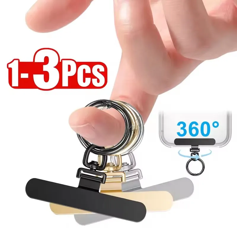 1/2/3PCS Ultra-thin 360° Rotatable Stainless Steel Phone Lanyard Clip Patch with Ring Anti-lost Tether Tab For iPhone Samsung Mi