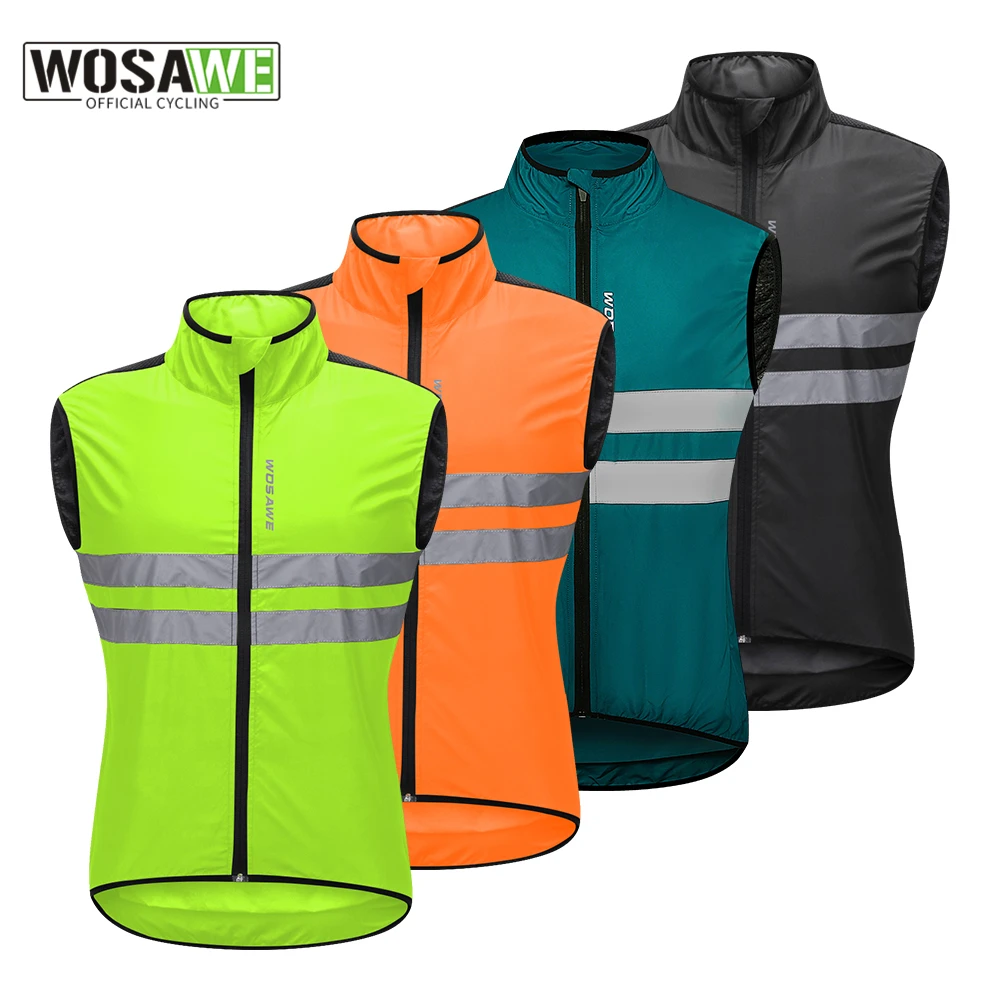 WOSAWE Men\'s Cycling Running Vest Reflective Windbreaker Sleeveless Jacket Visibility Safety Gilet  Lightweight Breathable Coat