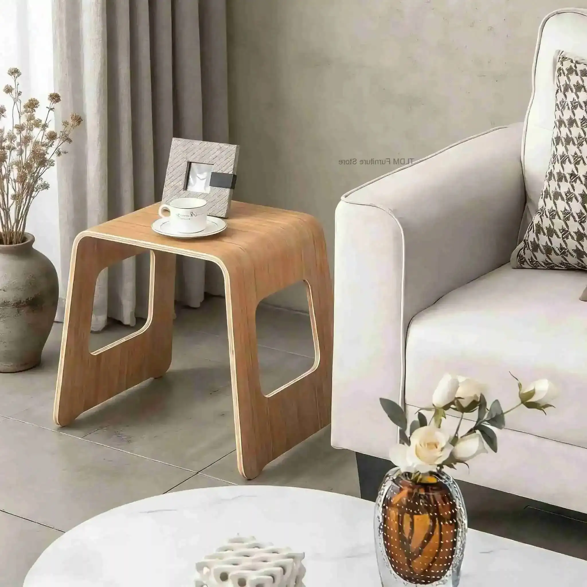 Living Accent Design Modern with Cutout Wood Natural Wood Side Room Table Table for Bedroom Small Space