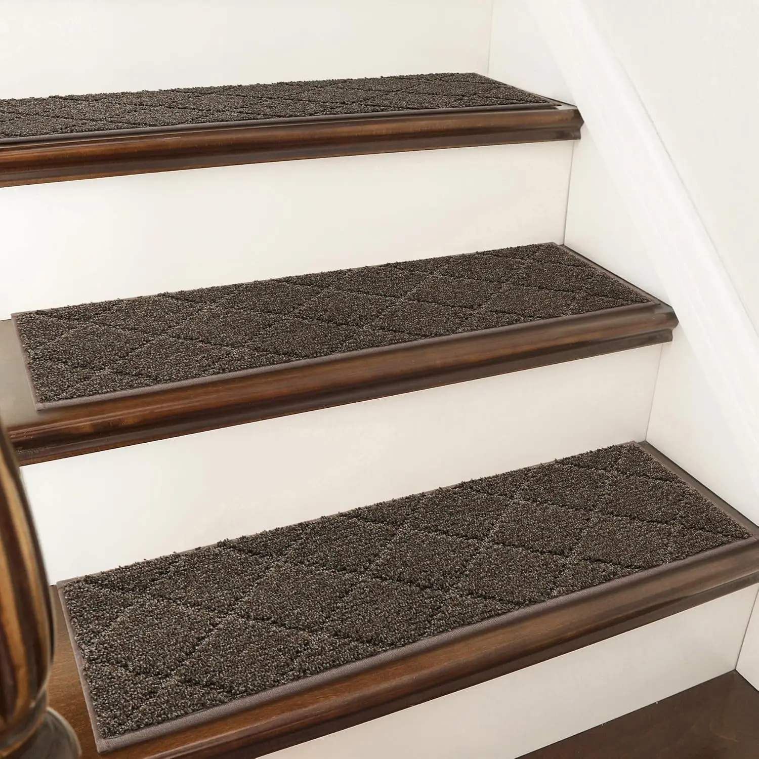 

Non-Slip Stair Treads 28x9 Inch Indoor Carpet Mats for Wood Steps, Kids and Pets, 15pc Brown Polyester