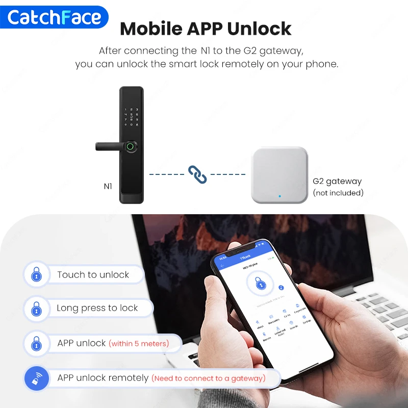 TTLock Smart Fingerprint Door Lock Wifi APP Lock Bluetooth Unlock Security Intelligent Lock Biometric Electronic Gate Lock