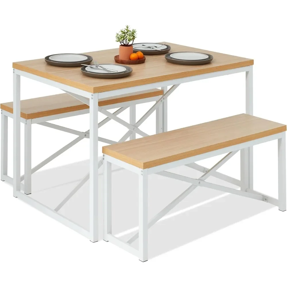 

45.5in 3-Piece Bench Style Dining Furniture Set, 4-Person Space-Saving Dinette for Kitchen, Dining Room w/ 2 Benches, Table