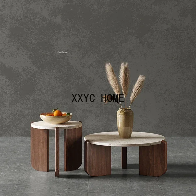 Nordic Solid Wood Coffee Table for Café Furniture Side Table Travertine Creative Household Light Luxury Living Room Coffee Table