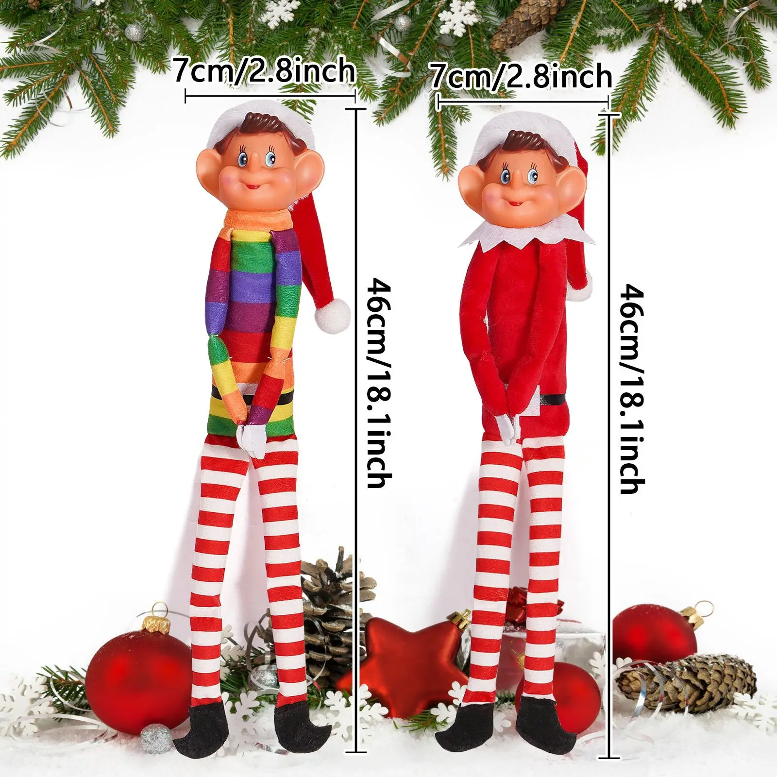 46CM Big Head Christmas Elf Doll Long Leg Plush Doll Christmas Tree Ornament Car Ornament Christmas DIY Doll