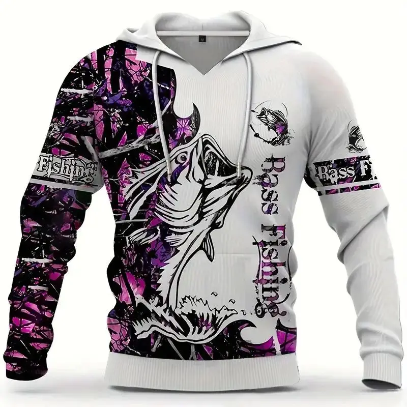 Men's casual fishing pattern 3D printed floral hoodie 24 autumn/winter hoodie coat long sleeve 3d printed hoodie for men