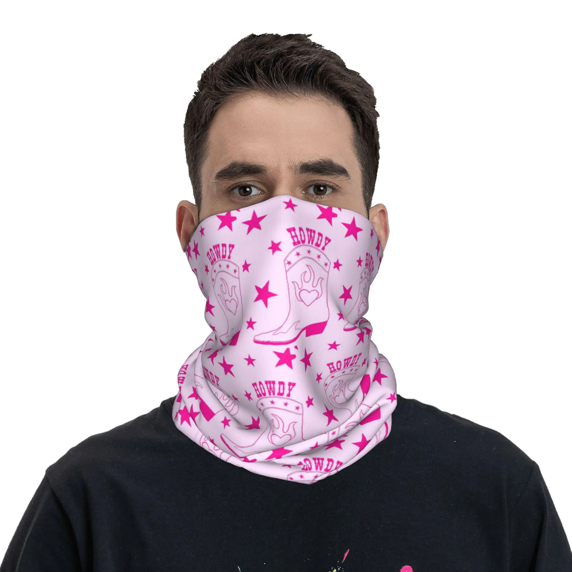 preppy cowgirl boot pink stars Bandana Neck Gaiter Printed Wrap Scarf Balaclava Outdoor Sports Unisex Adult Breathable
