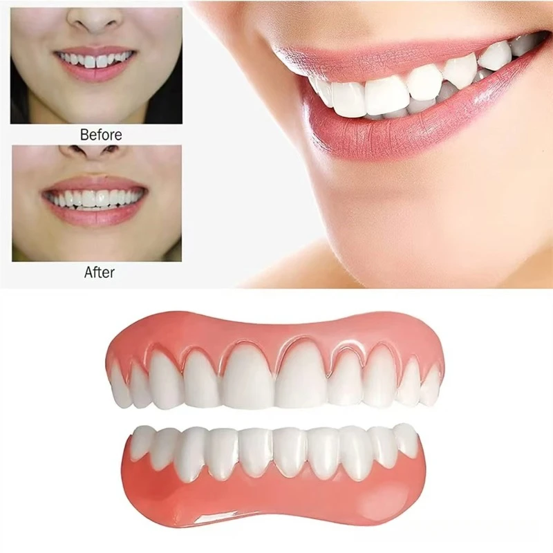 

Silicone Dentures Upper and Lower Jaw Veneers Makeup Dentures Temporary Beauty and Whitening Tools One Set for Men and Women