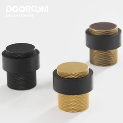 Dooroom Gerändelt Messing Gummi Tür Stoppt Bad Tür Stopper Heavy Duty Boden Montieren Stoßstange Nicht-magnetische Tür Halter Fangen