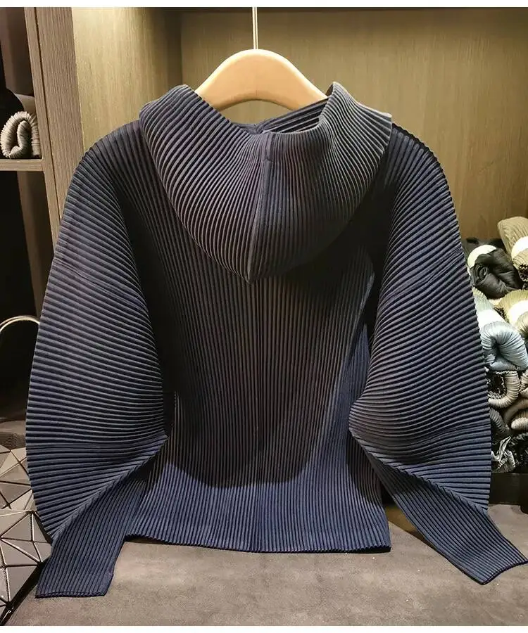 Drawstring Spring New Hooded Pleated Zipper Women's Sweatshirts Loose Elegant Simple High Quality Cardigan Coat 245YG