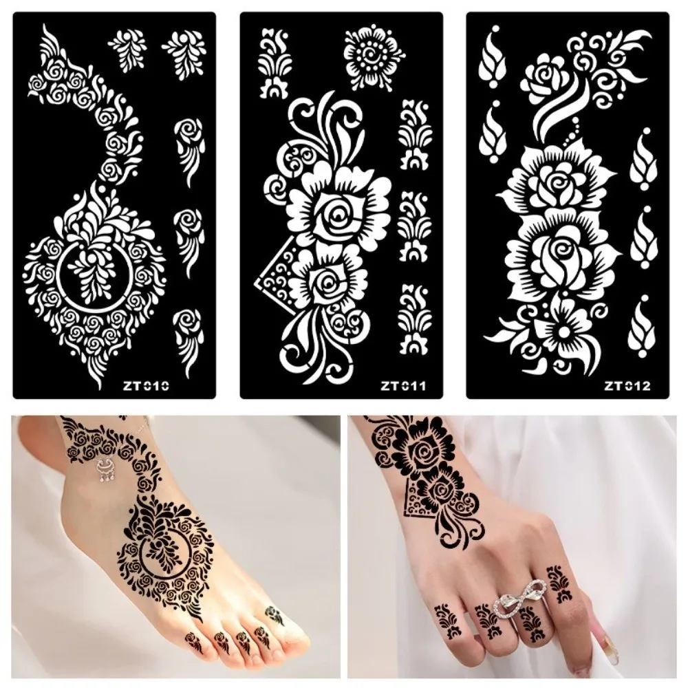 Easy Clean Personalized Flower Tattoo Stickers Floral Body Art Black Tattoo Decals Ethnic Style Hollow Arm Foot Tattoos Gifts