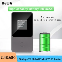 KuWfi 3500mAh Global Pocket Wifi Router Portable Modem Outdoor Hotspot 300mbps Wireless Router Up to 8 Devices No Sim Card Need