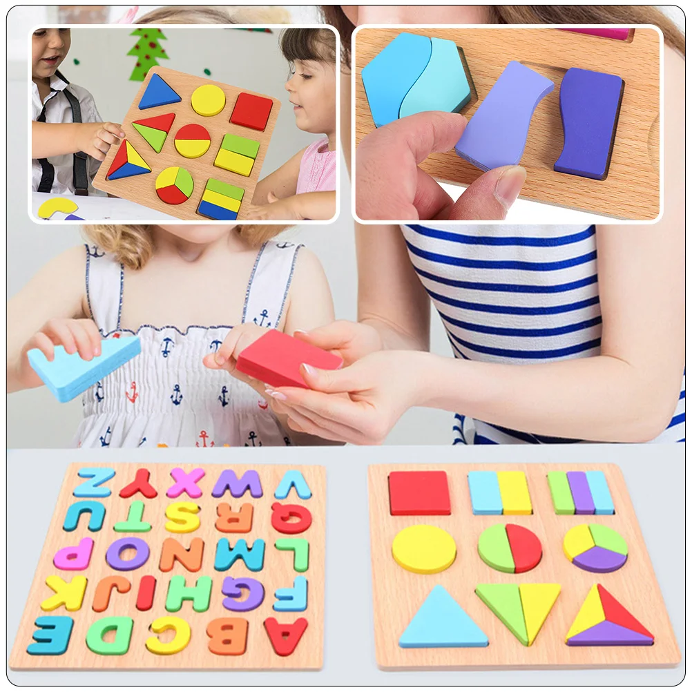 Drewniane Klocki Kształtne Puzzle Zabawki dla Dzieci Wczesna Nauka Dopasowywanie Liter Geometryczne Edukacyjne Zabawki Bezpieczne dla Maluchów
