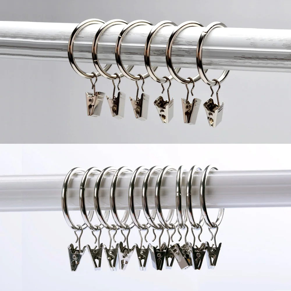 10/20/30/40pcs silver curtain rings with clips, inner diameter 1.26inch metal curtain clips and rings, bathroom curtain accessories, home decoration ring clips, strong load-bearing capacity, sturdy and durable.