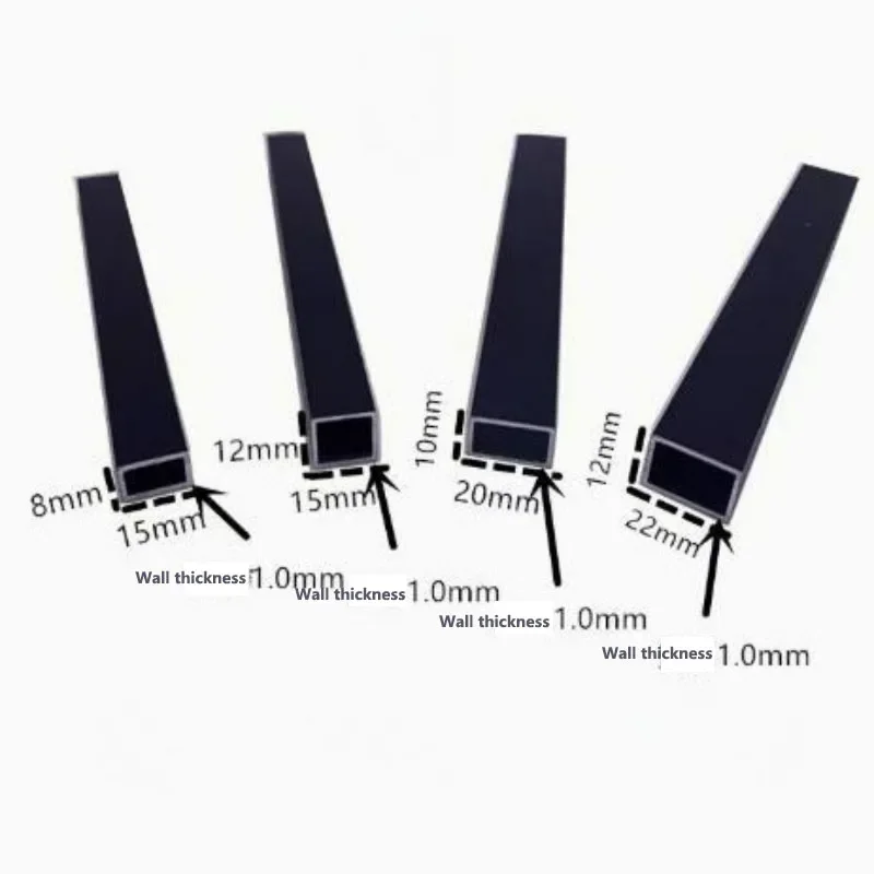 1/2 Stück 500 mm schwarzes Aluminium-Vierkantrohr, rechteckiges Rohr, leicht, langlebig, für Dekoration im Außenbereich, 8x8-30x30 mm – Detail 4