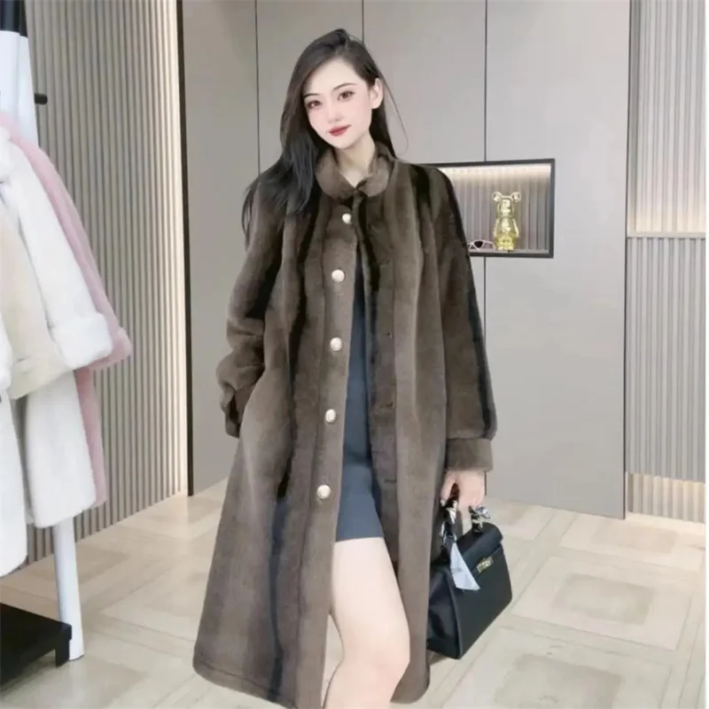 Fashionable Retro Imitation Mink Fur Fur Coat Women's 2024 Winter New Versatile Slimming Mid Length Knee Length Fur Outwear