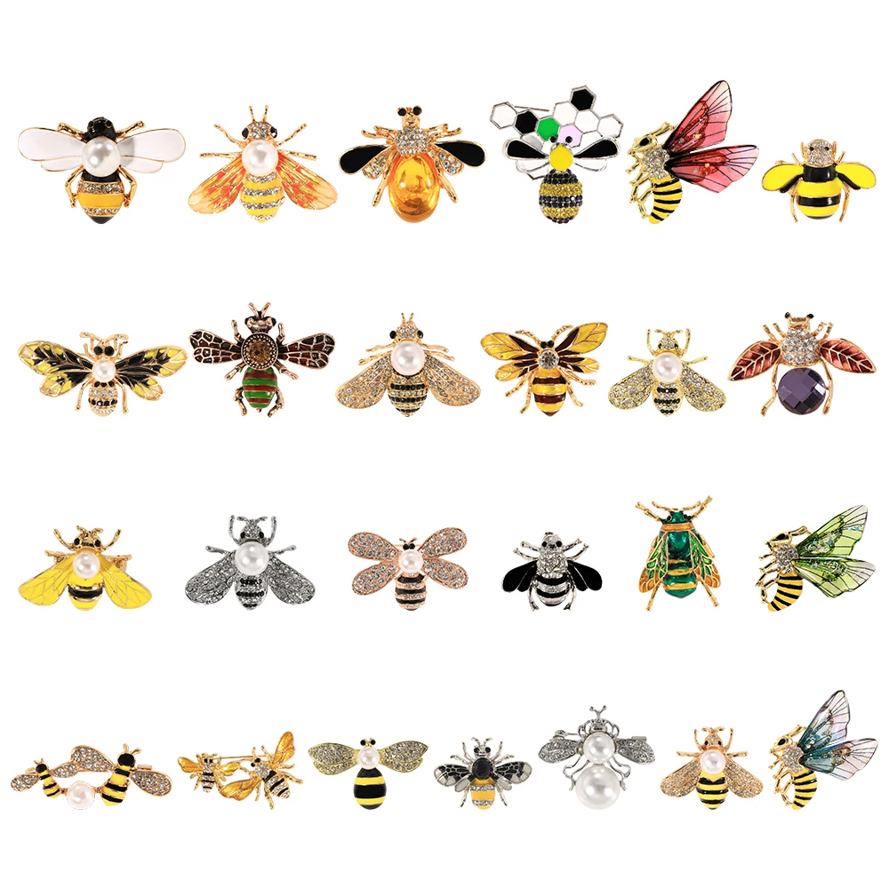 22 Styles Pretty  Proud to Bee Collection Crystal Lapel Pins Rhinestone Dust Enamel Insect Brooches For Women Dress  Jewelry