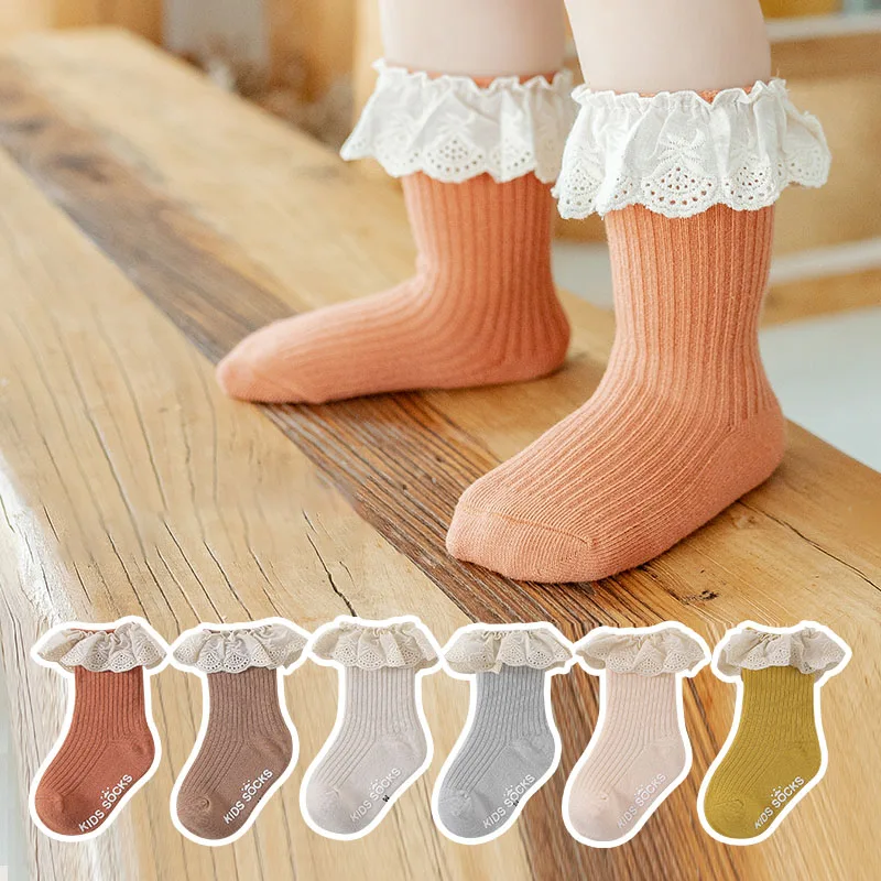 3 Pairs/Lot MILANCEL New Spring Infant In Tube Socks Baby Cute Patchwork Lace Socks 0-3T Children Girls Socks