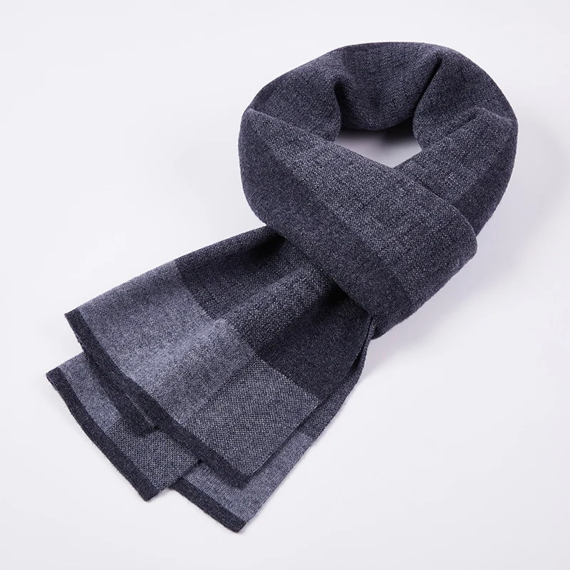 100% Wool Winter Scarf Men Plaid Thick Warm Neck Scarves Classic Business Shawls Wraps Cashmere Long Scarf