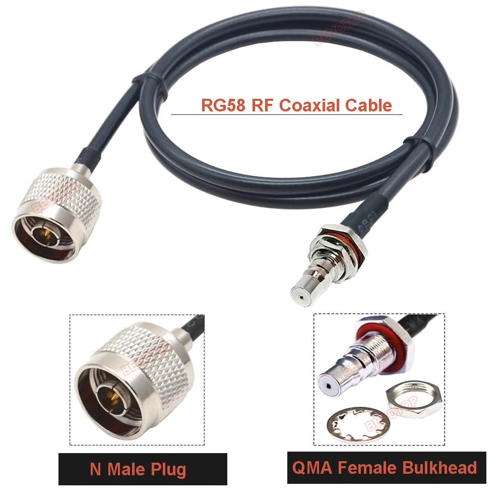 BEVOTOP N to QMA R58 Cable N Male to QMA Female Bulkhead RG-58 Jumper 50 Ohm Low Loss RF Coaxial Extension Pigtail Cord