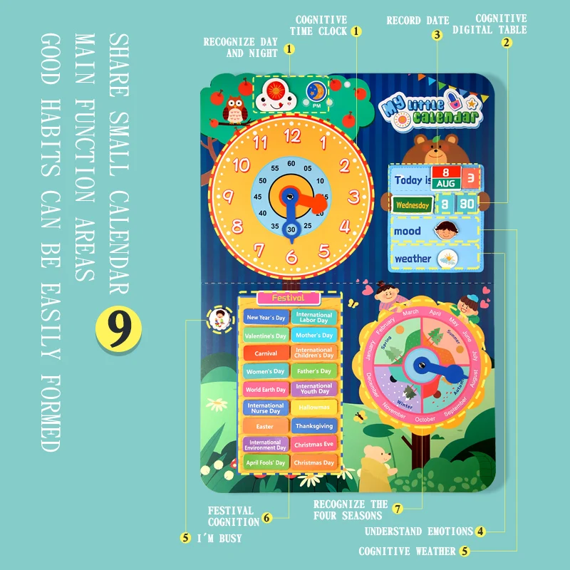 Kids Visual Schedule Daily Calendar Chart Busy Board Preschool Early Learning Toys Time Date Month Festival Weather Season Mood