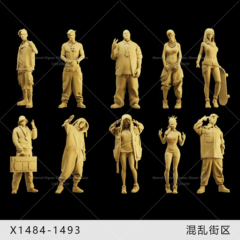 

1/64 1/43 1/35 Scale Miniature Scene Doll Gangsters Thug RAPPER Chaotic Skateboard West Coast Block Un-panited White MiniFigure