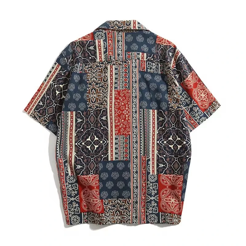 

Hawaiian Cuban collar retro printed shirt men's American handsome casual versatile loose beach short-sleeved shirt men clothing