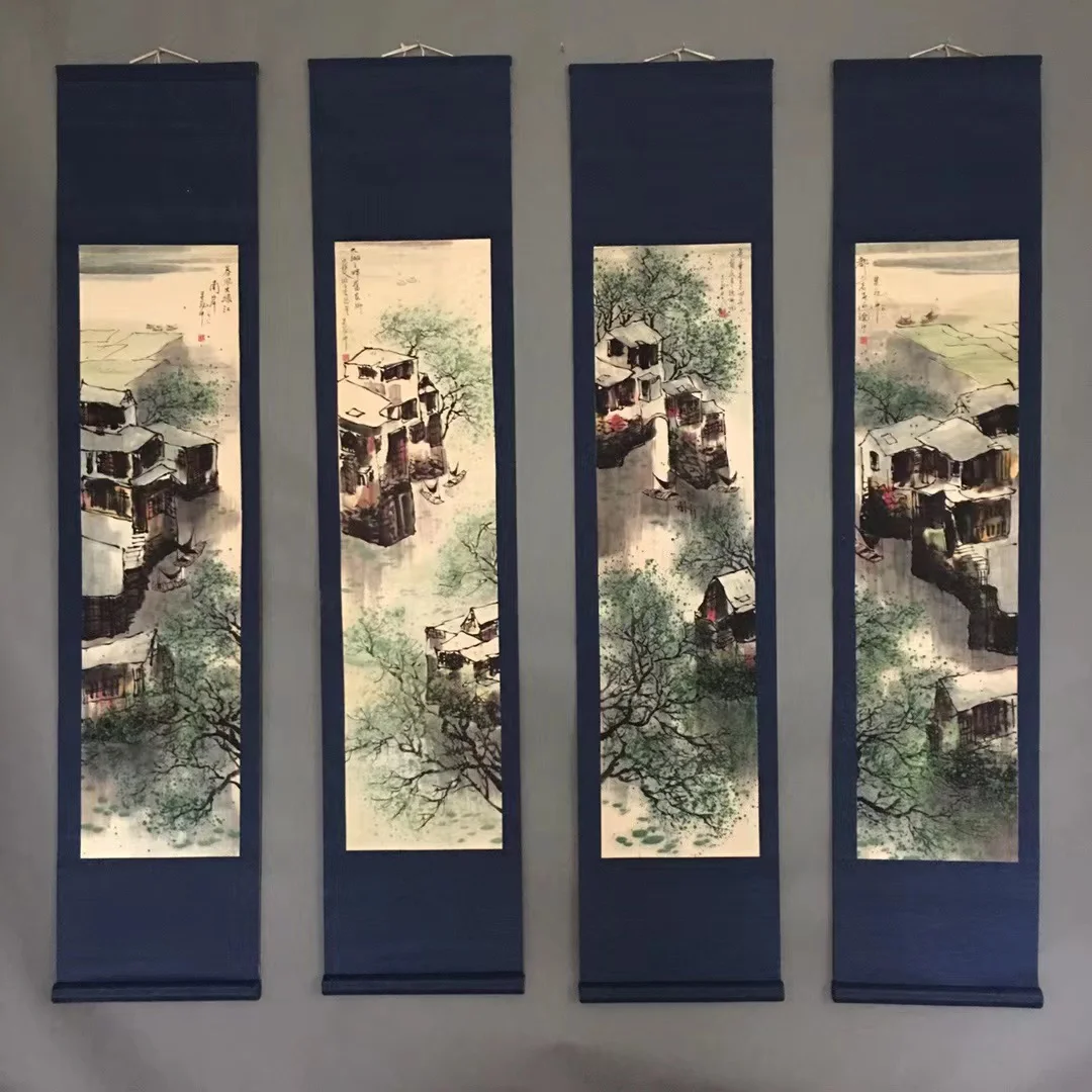 Hand-painted Chinese paintings, Hanging picture of the Qing Dynasty in China,South of the Yangtze River 4 pies/set,free shipping