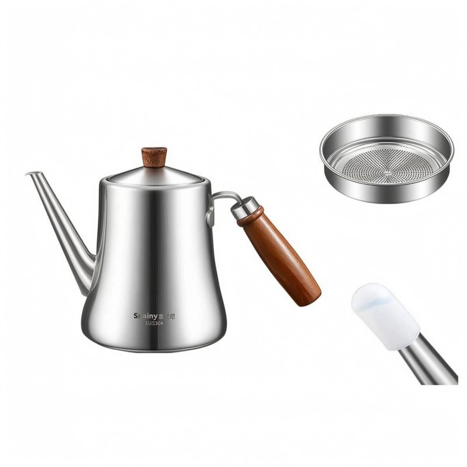 Stainless Steel Oil Dispenser Wood-Look Handle Oil Jug with Spout Kitchen Storage Dust Cover Leak-Proof view 6