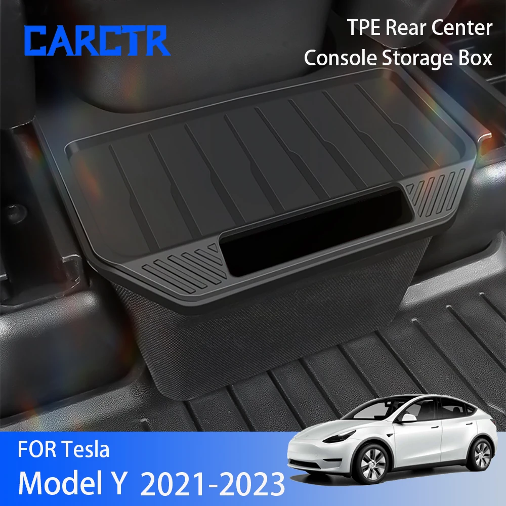 

CARCTR TPE Rear Center Console Storage Box For Model Y 2021-2023 Organizer Box with Cover Seat Trash Can Interior Accessories