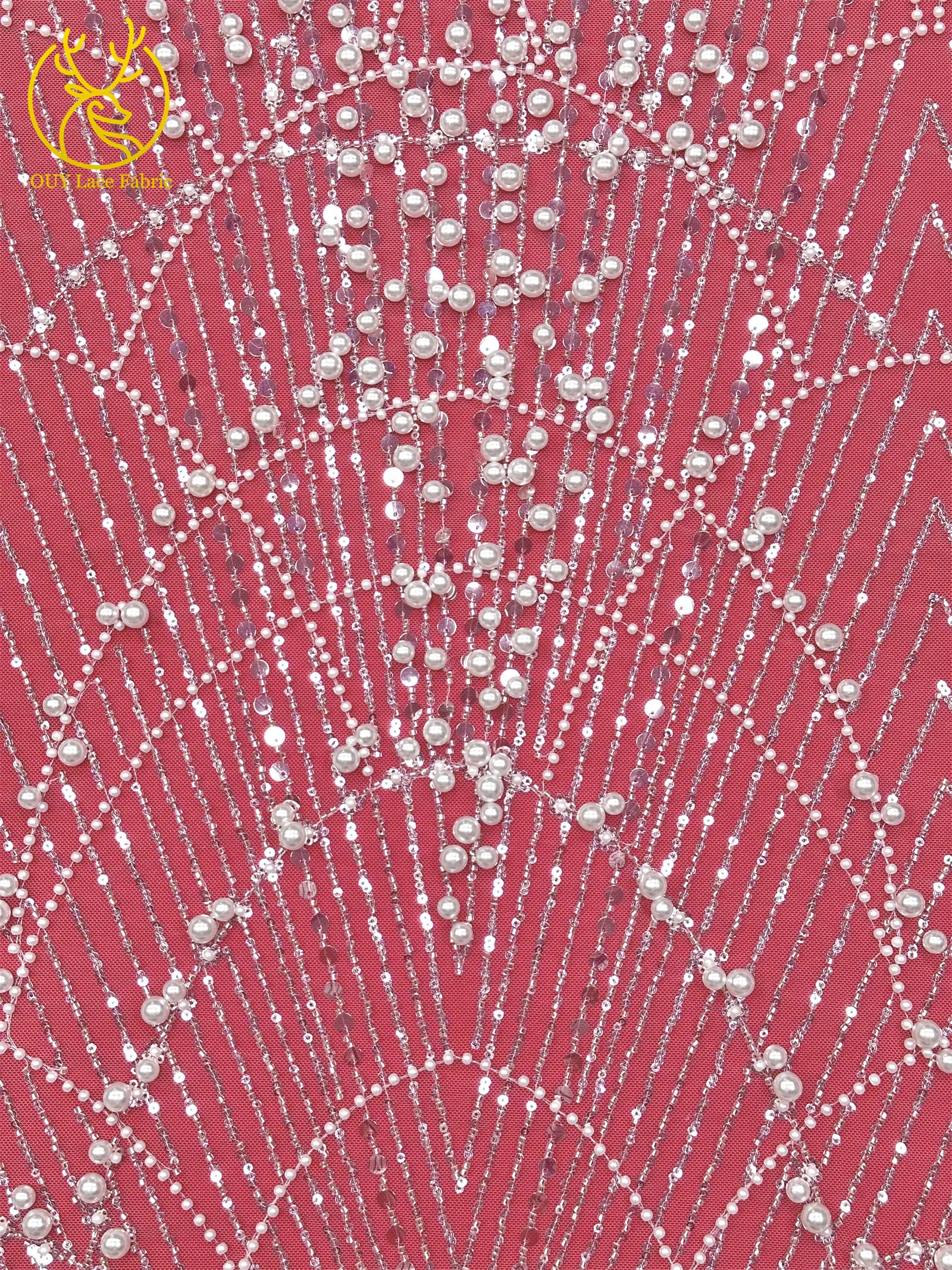 Nigerianischer Hochzeits-DIY-Nähstoff mit großen Perlen, hochwertiger afrikanischer französischer Tüllspitzenstoff mit Pailletten für Hochzeitskleider – Detail 11