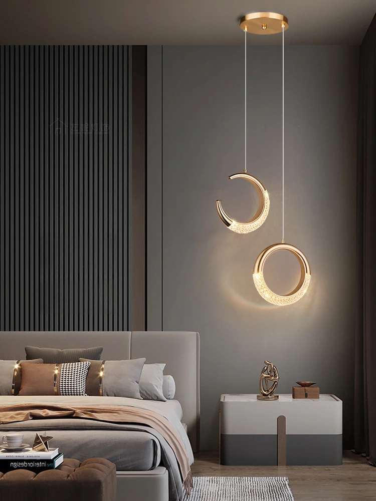 Light Luxury Bedroom Bedside Small Pendant Light Modern Long Line Restaurant Study Light Net Red Creative Moon Corridor Light