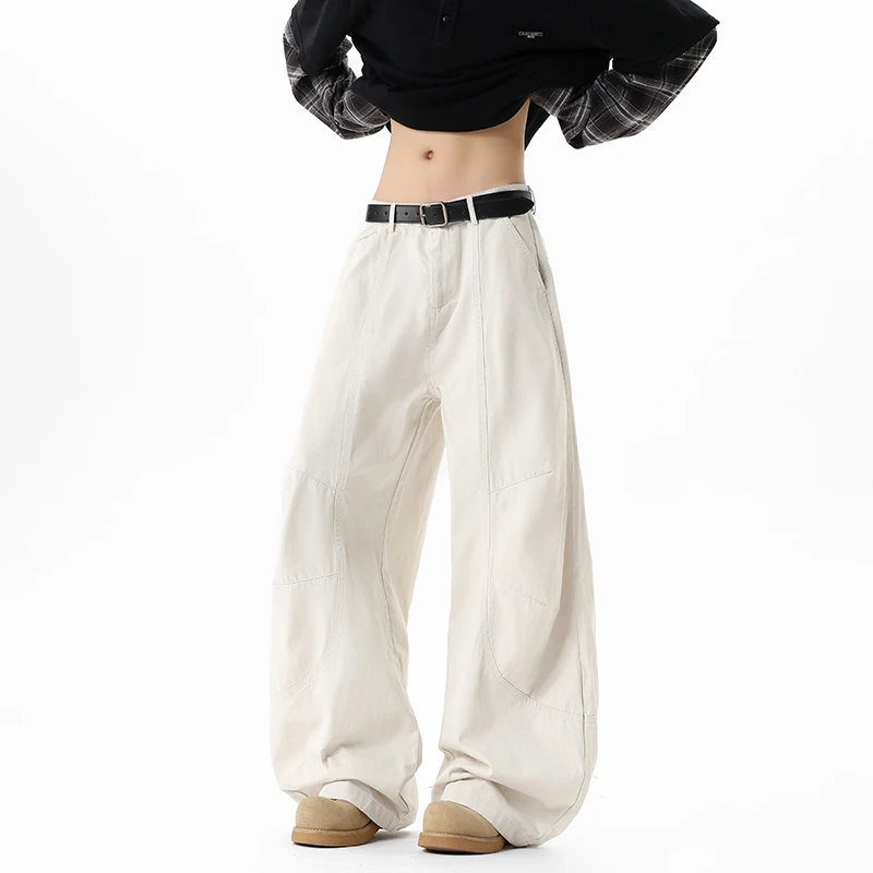 Jeans Men white Patchwork Baggy Loose Fit Dragging Jeans Unisex Street Fashion Casual Urban Style Denim Pants Trendy 2025 New