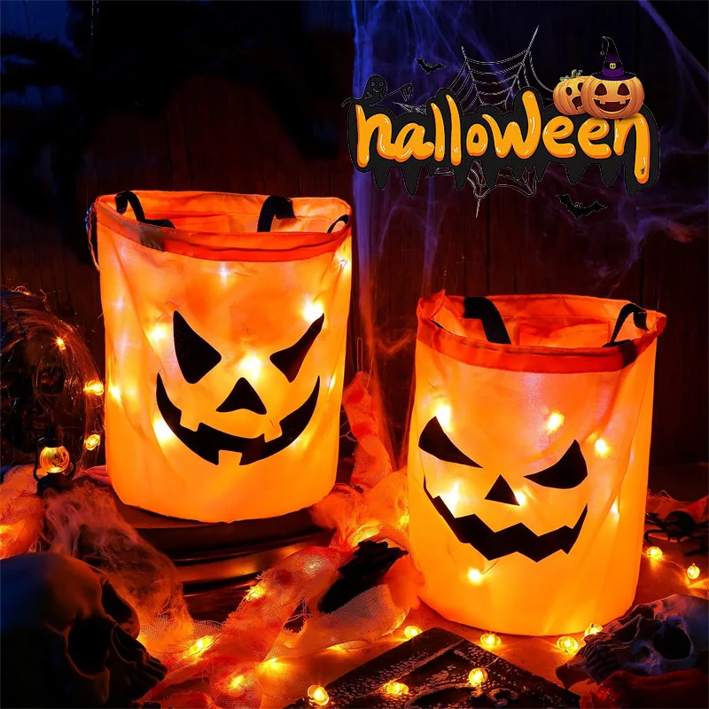 ledライト-ハロウィン-キャンディバッグ-ライトアップ-ハロウィン-パーティーバッグ-トリックオアトリート-ライトアップ-キャンディバッグ-多目的-再利用可能-グッディバケット