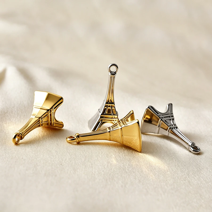 3Pcs Multi‑Style 3D Enamel Gold Plated Charms Kettle Eiffel Tower Saxophone Doll Evil Eye Handbag Travel Pendants DIY Jewelry