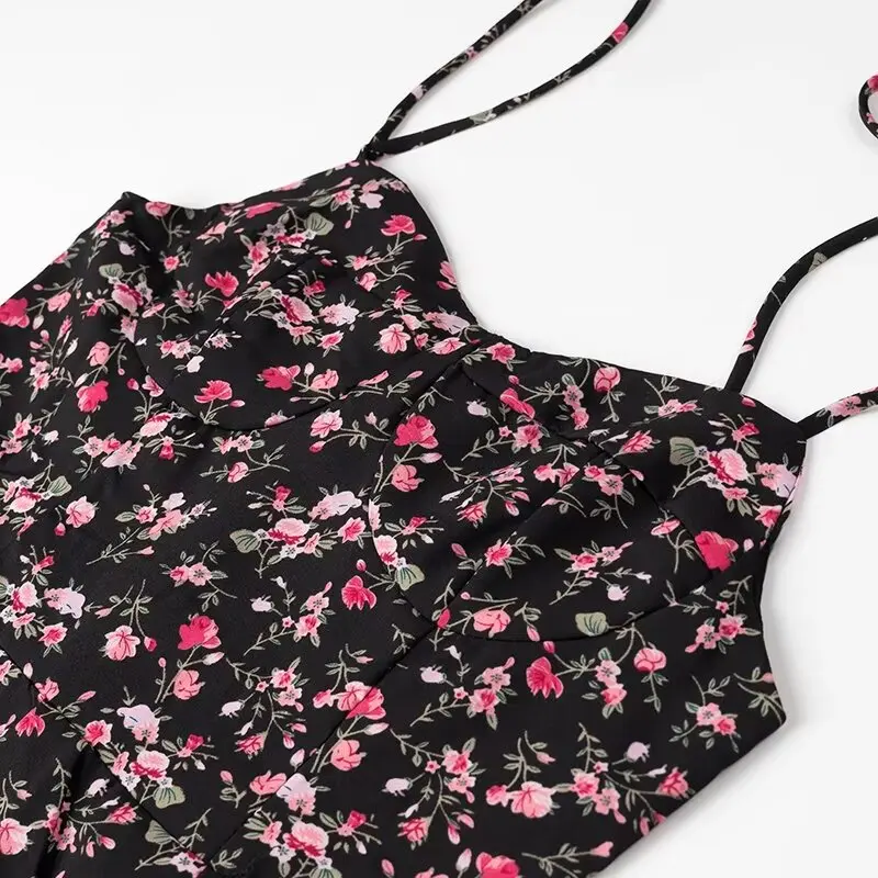 TRAFZA-vestido Vintage francés de cintura alta para mujer, vestido Midi de verano con estampado Floral, a la moda, para fiesta en la playa y Noche de vacaciones, 2024