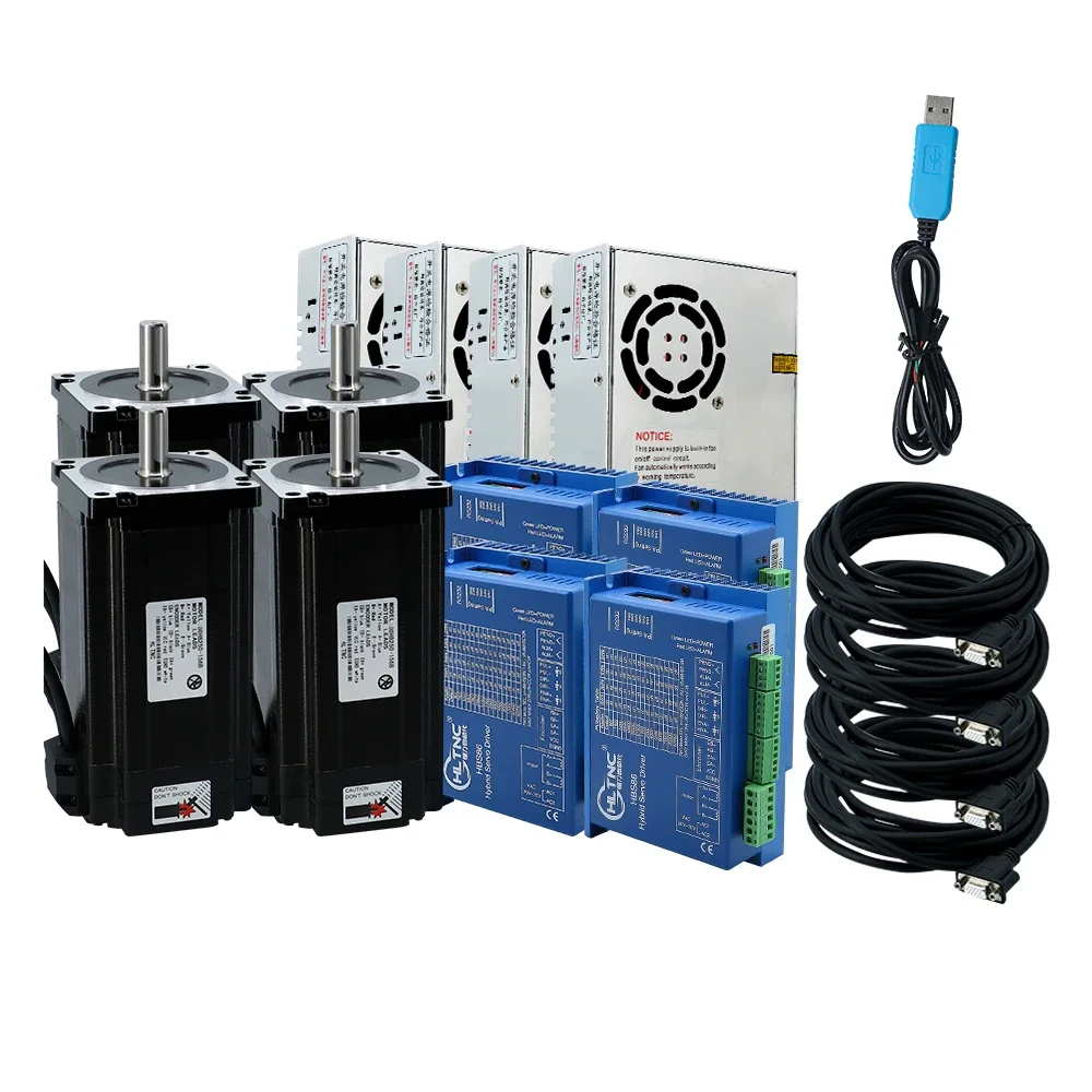Motor de passo de circuito fechado nema34 86 de 4 eixos 4.5nm 8.5nm 12nm d = 14mm drive hbs86h 8a fonte de alimentação 400w 60v 4 conjuntos para cnc