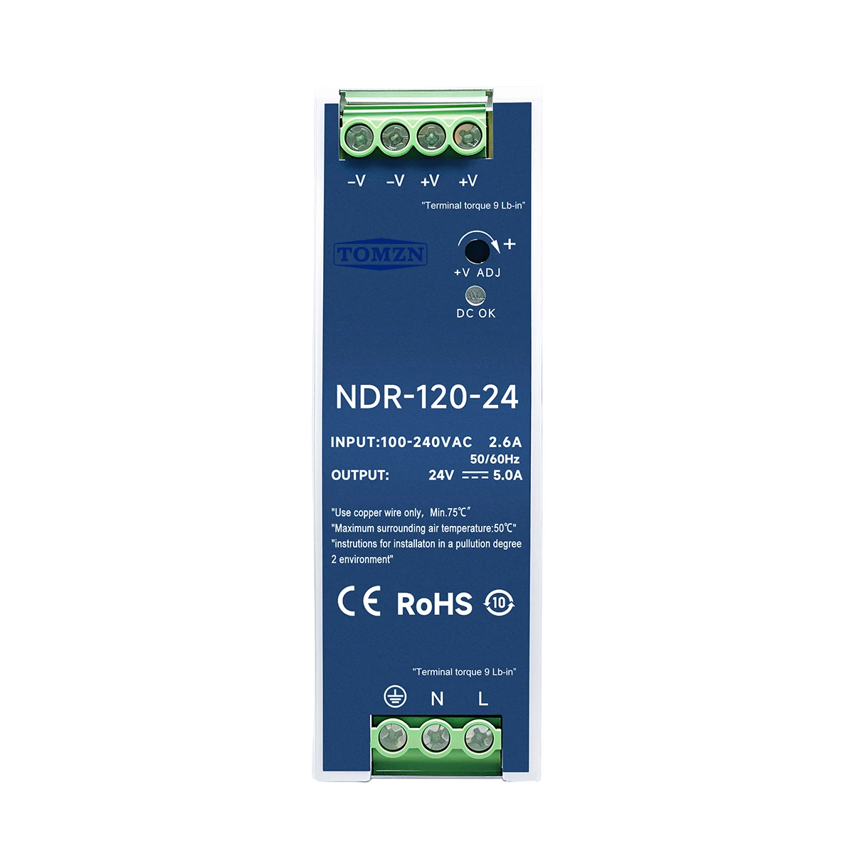 TOMZN NDR-120 Series 120W Slim DIN Rail Power Supply AC-DC 12V 10A / 24V 5A Industrial Switching Power Supply AC-DC Adjustable