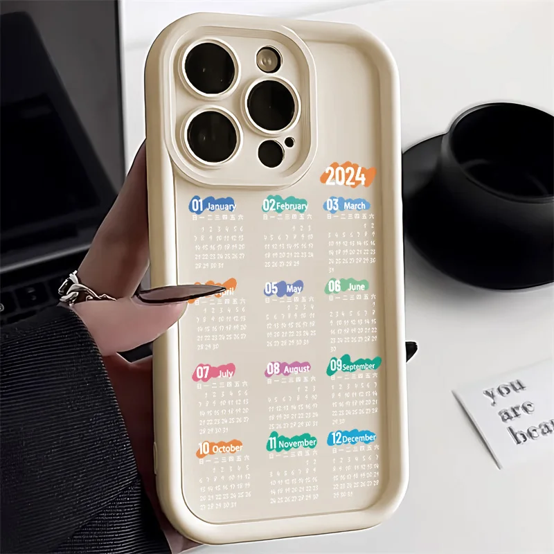 2024 Calendar Liquid Silicone Case For iPhone 11 Case iPhone 12 13 14 15 Pro Max XR XSMax 7 8 Plus SE 2020 2022 Shockproof Cover