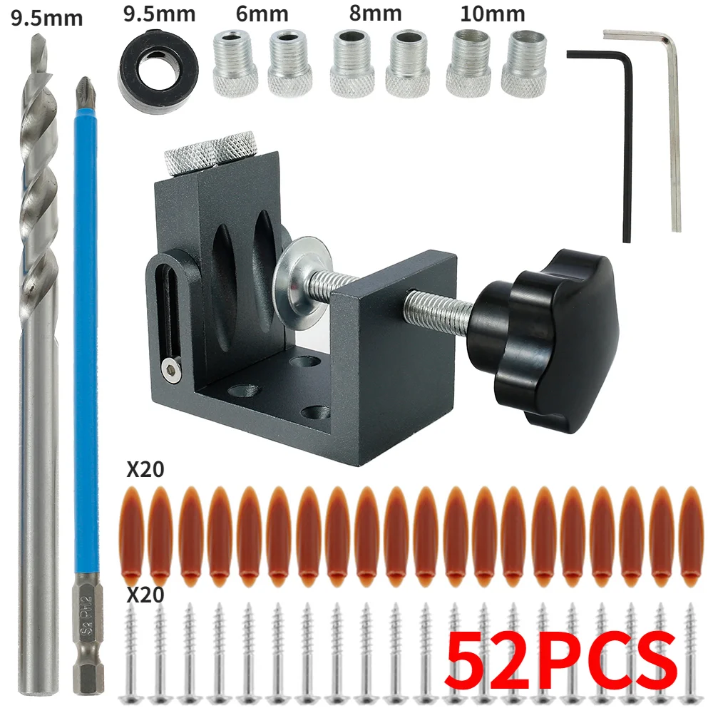 

Pocket Hole Jig Kit Woodworking Pocket Hole Screw Jig 15 Degree Oblique Angle Hole Locator Positioner Dowel Drill Joinery Kit