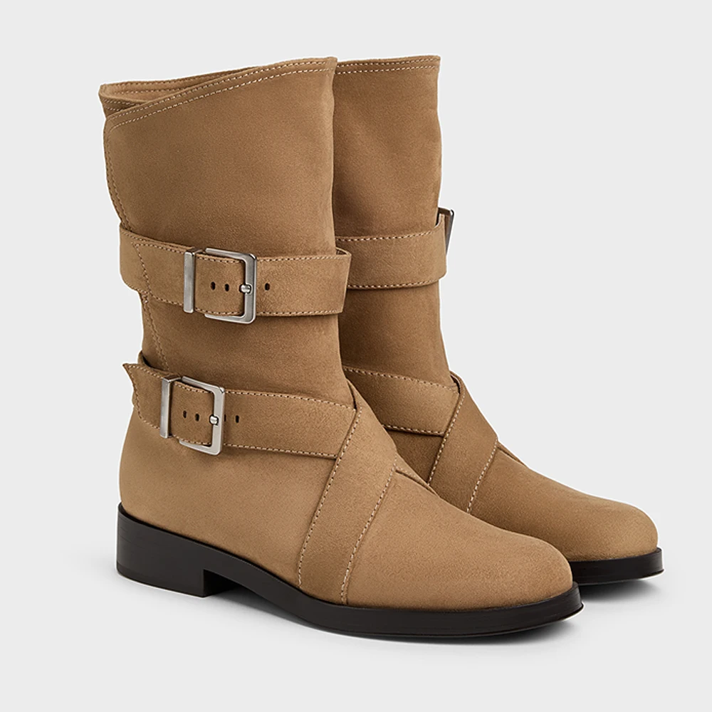 

FWRD Women's Suede Foldable Buckle Ankle Boots, Comfortable Casual Daily Wear Fashion Shoes #FWRD000231