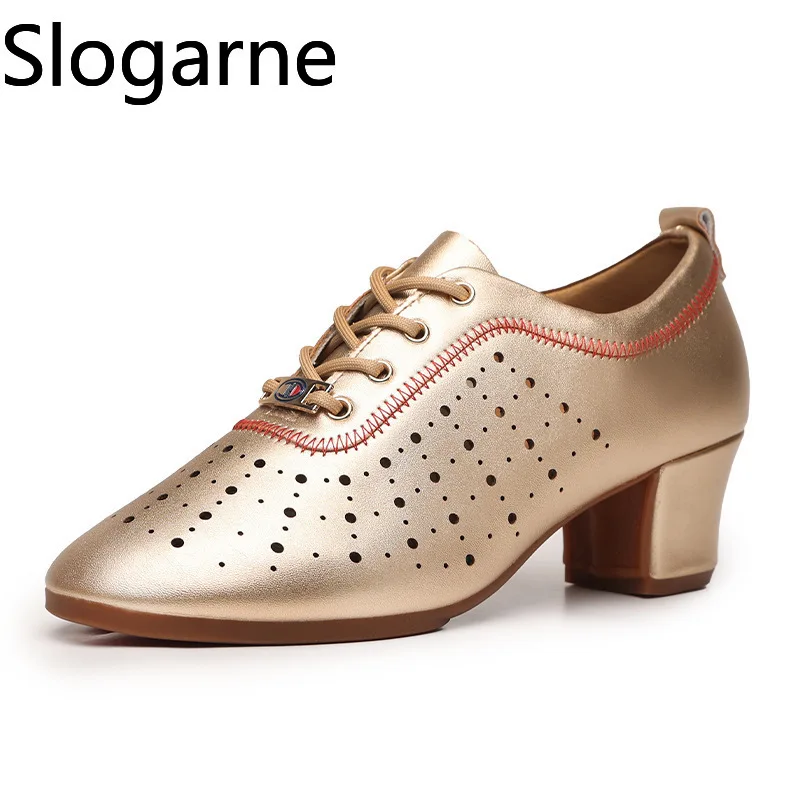 Women Latin Dance Shoes Ballroom Leather Ladies Girls Modern Jazz Dance Shoes Silver Black Salsa Dancing Sneakers Teacher Shoes