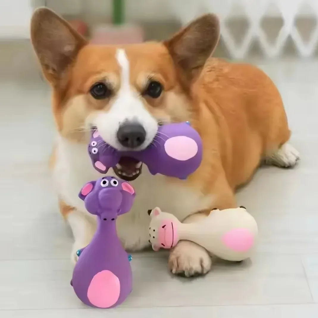 Bite Resistant Latex Sound Fun Fat Bellied Cartoon Dog Toy 1 Piece Purple Elephant White Cow Brown Optional