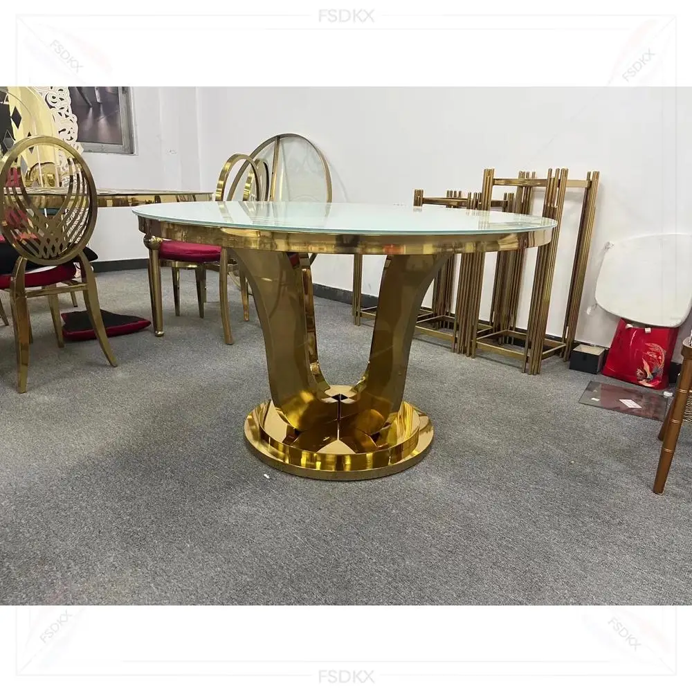 

FSDKX Factory Price Luxury round Stainless Steel Table for Wedding Hotel Event Banquet High Quality Table