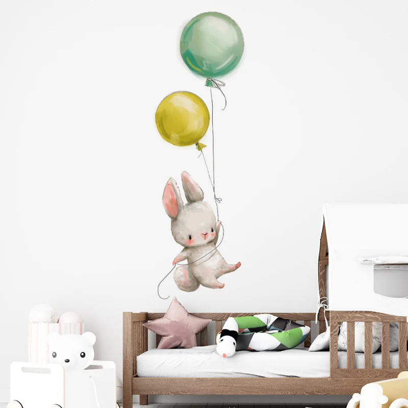 

Cartoon Cute Animal Balloon Kindergarten Wall Decor, Baby Kids Bedroom Semi-Transparent Wall Sticker